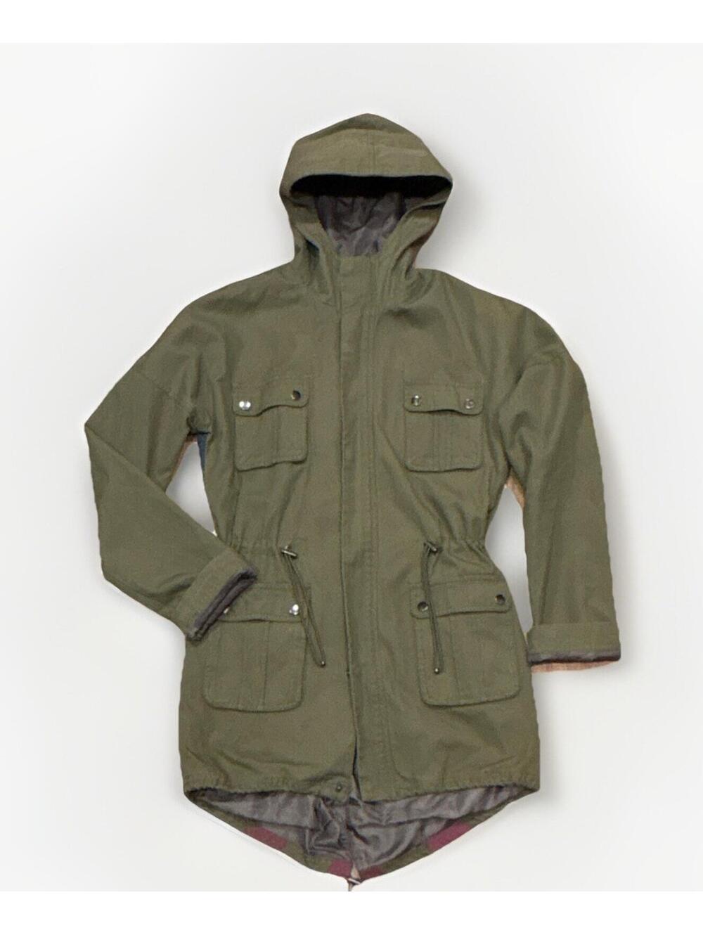 BDG Olive Green Hooded Military Parka Jacket with Flag Lined